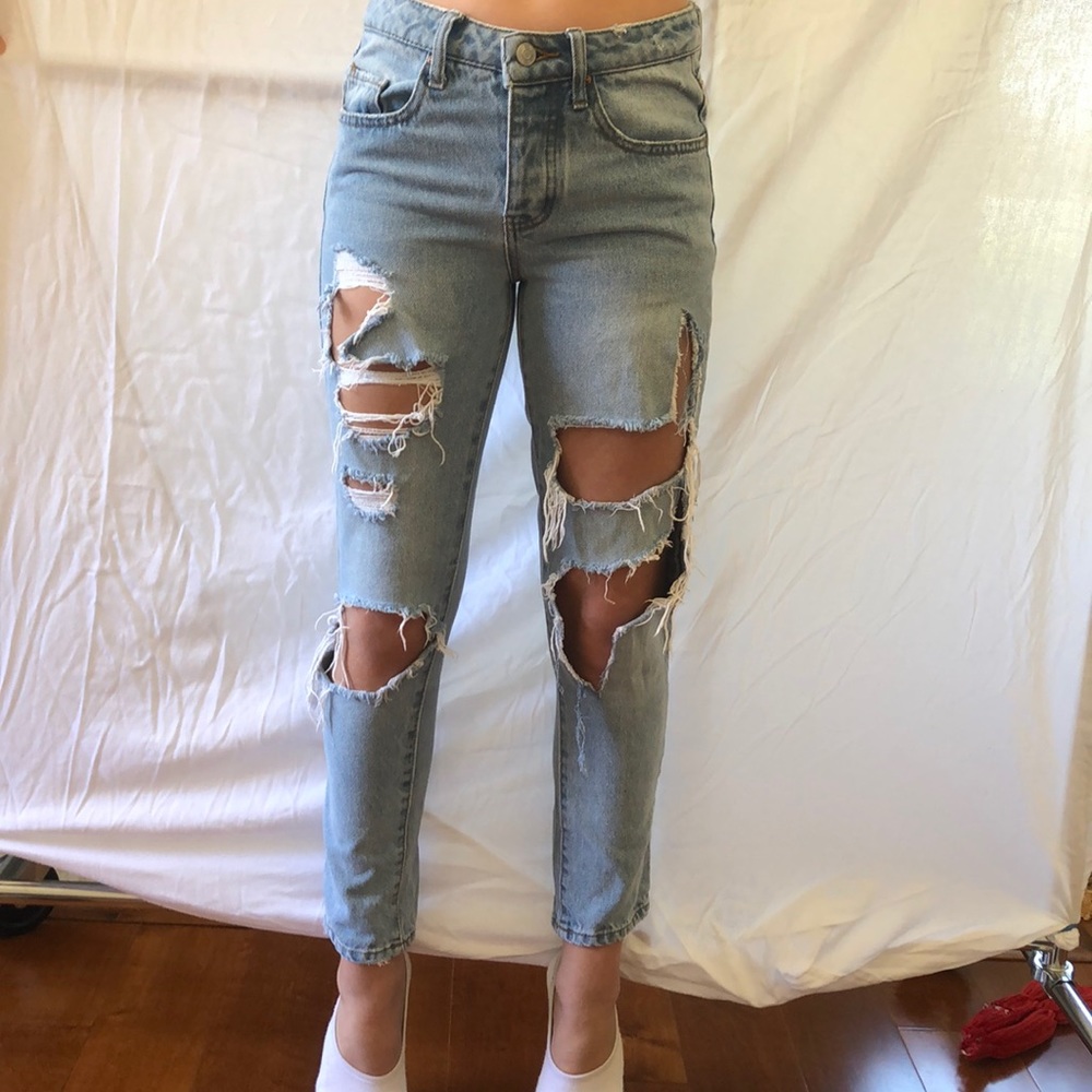 blue ripped jeans
